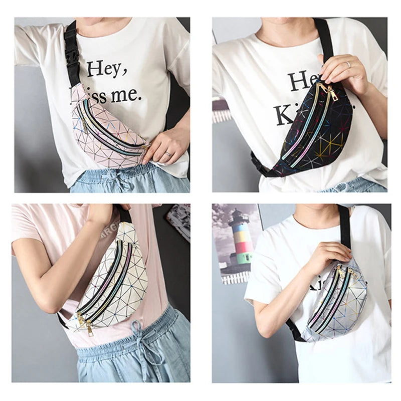 Geometric Pattern Waist Bag PU Leather Belt Bag Chest Phone Pouch