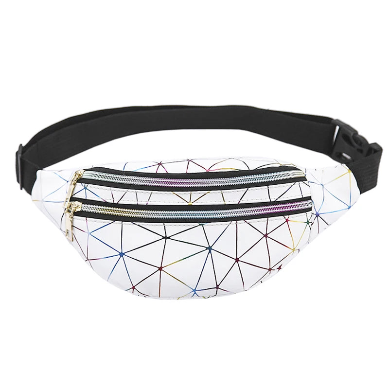 Geometric Pattern Waist Bag PU Leather Splicing Belt Phone Pouc