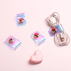 Laser Transparent Data Line Button Key Wallet Holders Portable Cable Winder