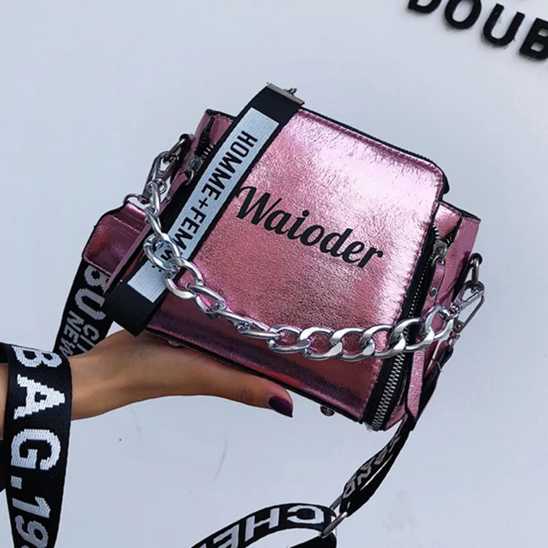 Laser Women Letter Shoulder Bag Handbag PU Messenger Bags For Lady Crossbody