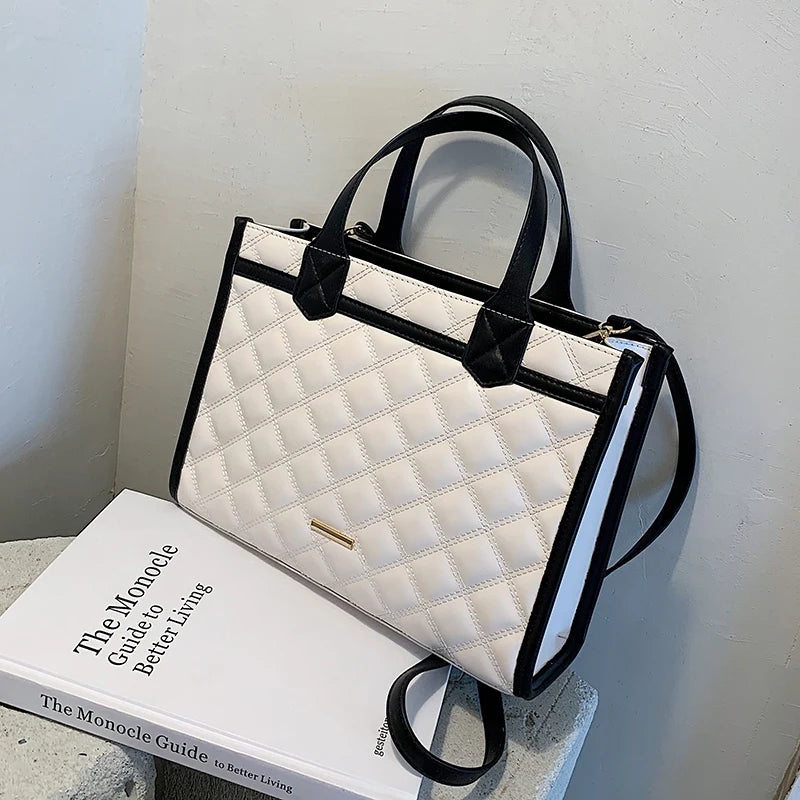Lattice Large Tote High PU Leather Women Handbag
