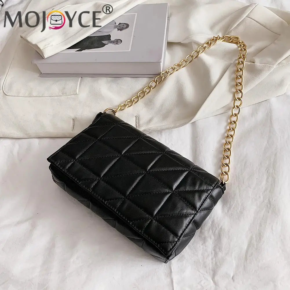 Lattice Pattern Chain Shoulder Underarm Bag PU Women Flap Handbags
