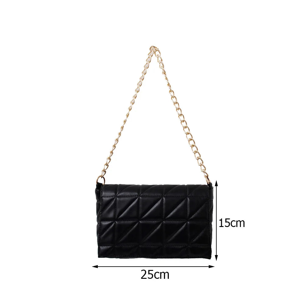 Lattice Pattern Chain Shoulder Underarm Bag PU Women Flap Handbags