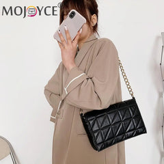 Lattice Pattern Chain Shoulder Underarm Bag PU Women Flap Handbags