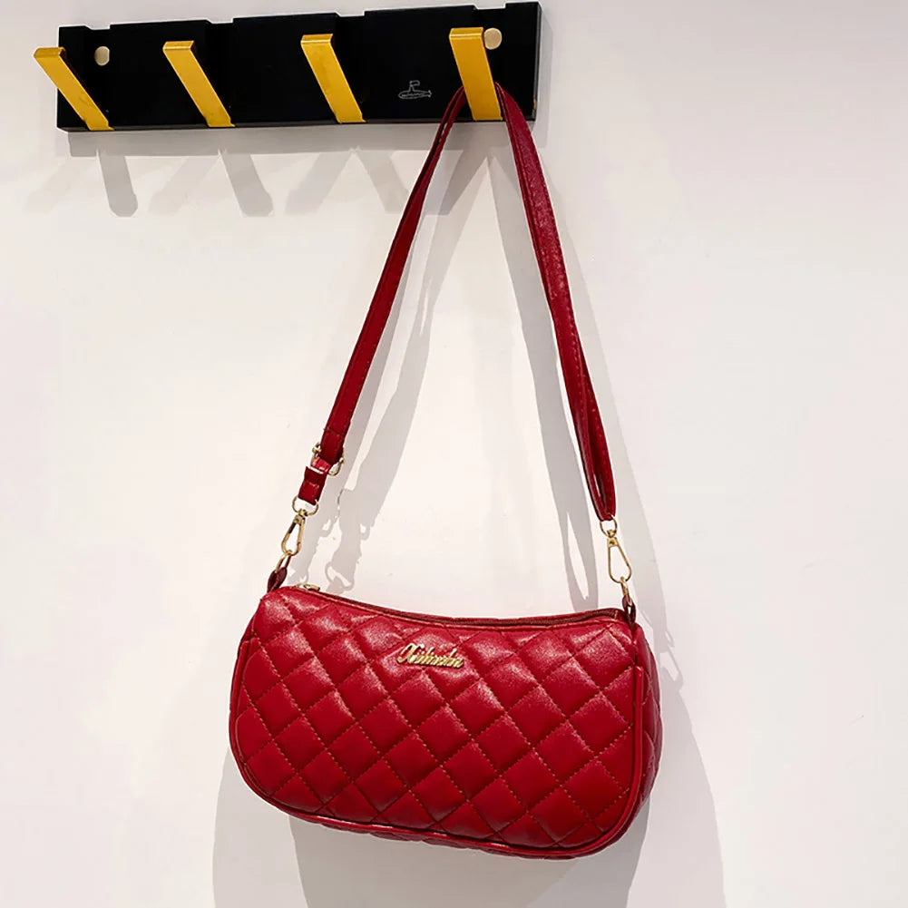 Lattice Pattern Shoulder Bags Soft PU Leather Casual Ladies Handbags