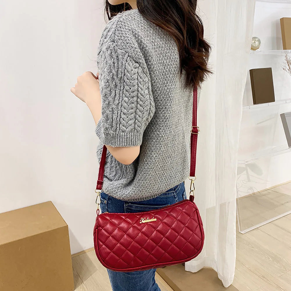 Lattice Pattern Shoulder Bags Soft PU Leather Casual Ladies Handbags