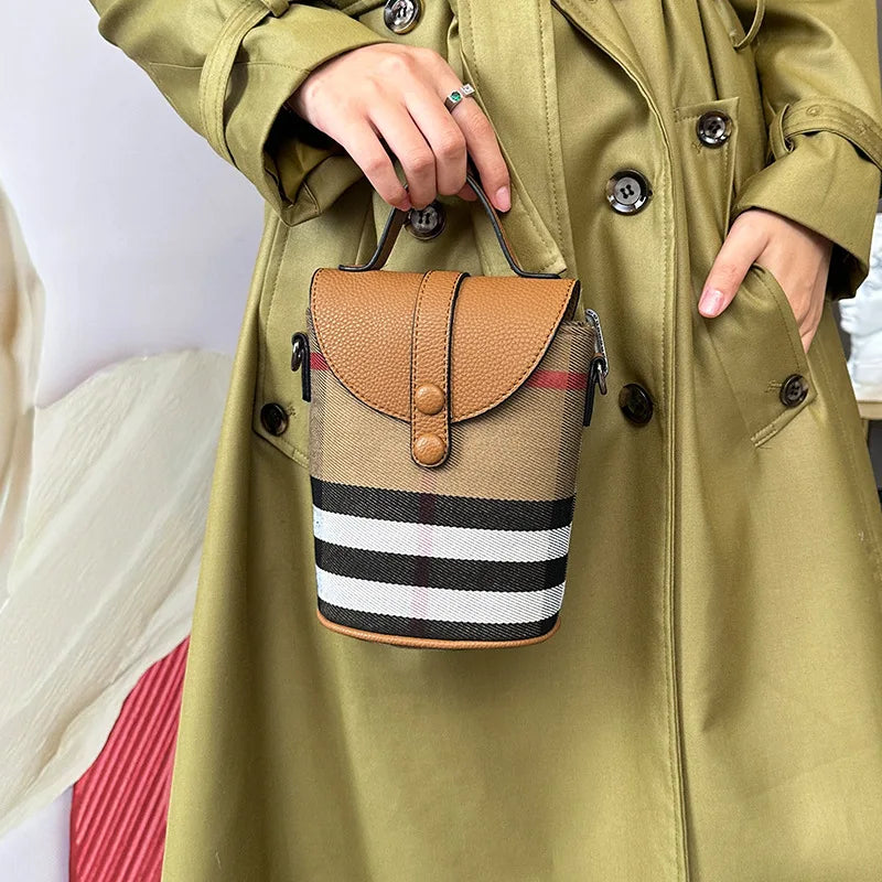 Vintage Texture Bucket Bag Lattice Phone Bag