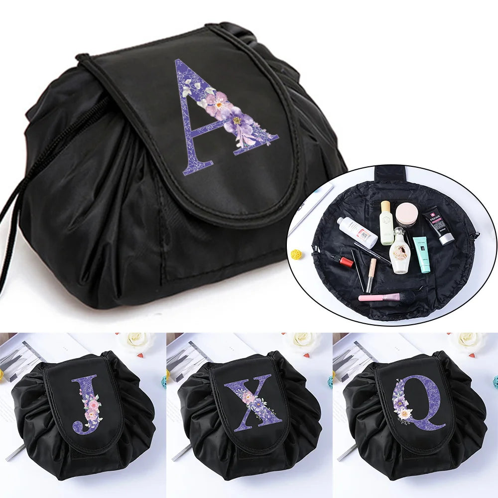 Purple Flower Print Cosmetic Storage Bag Travel Toiletry Organizer
