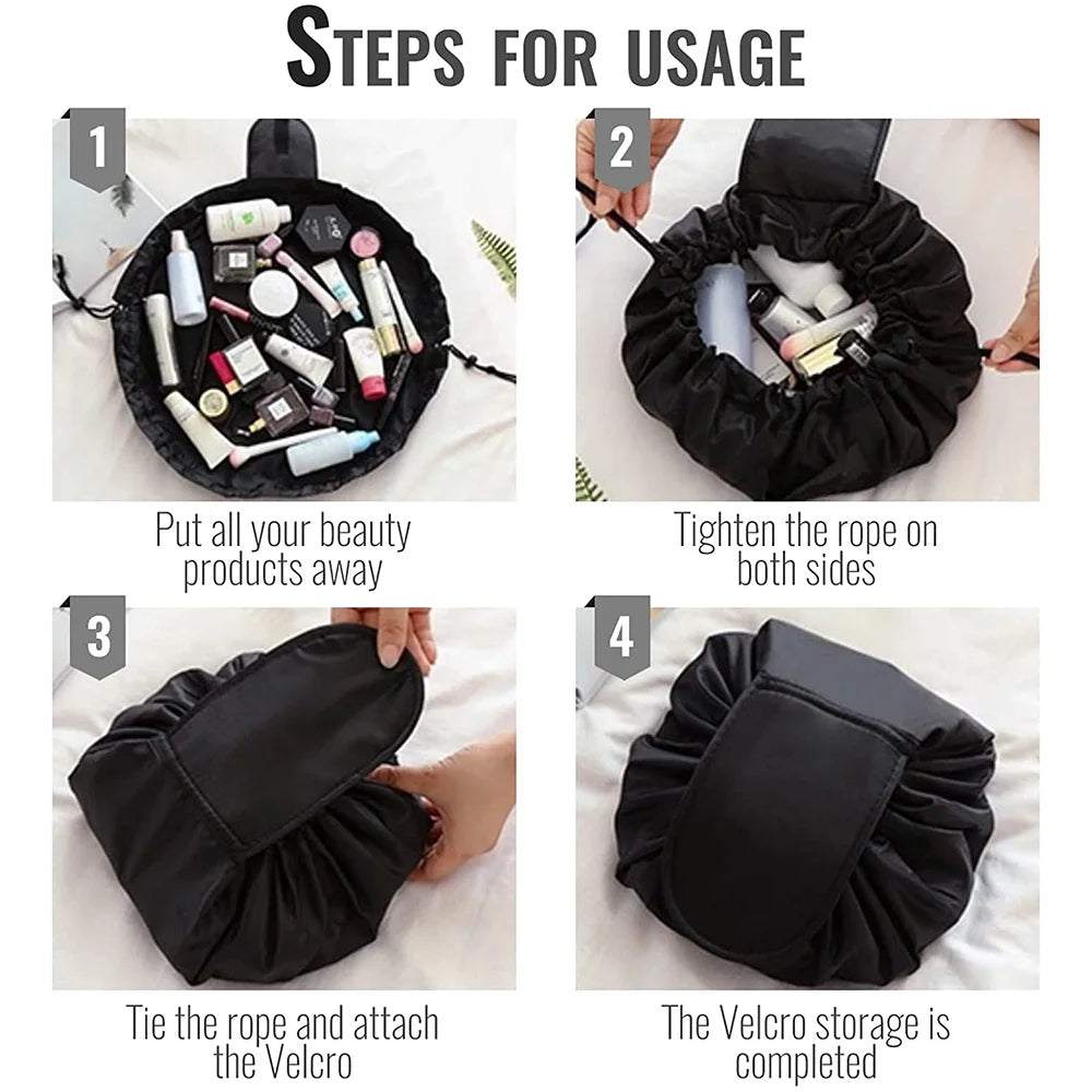 Purple Flower Print Cosmetic Storage Bag Travel Toiletry Organizer