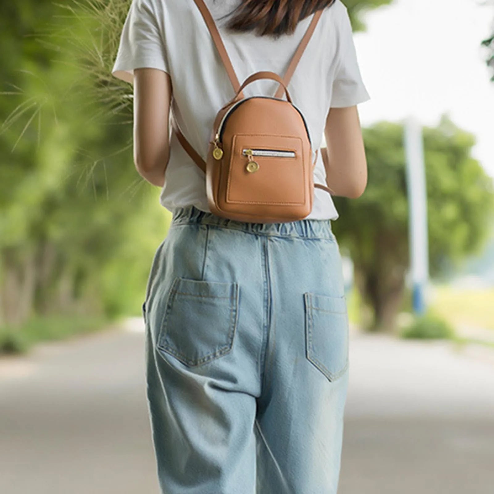 Mini PU Leather Backpack College Messenger Bag Convertible Shoulder Bag