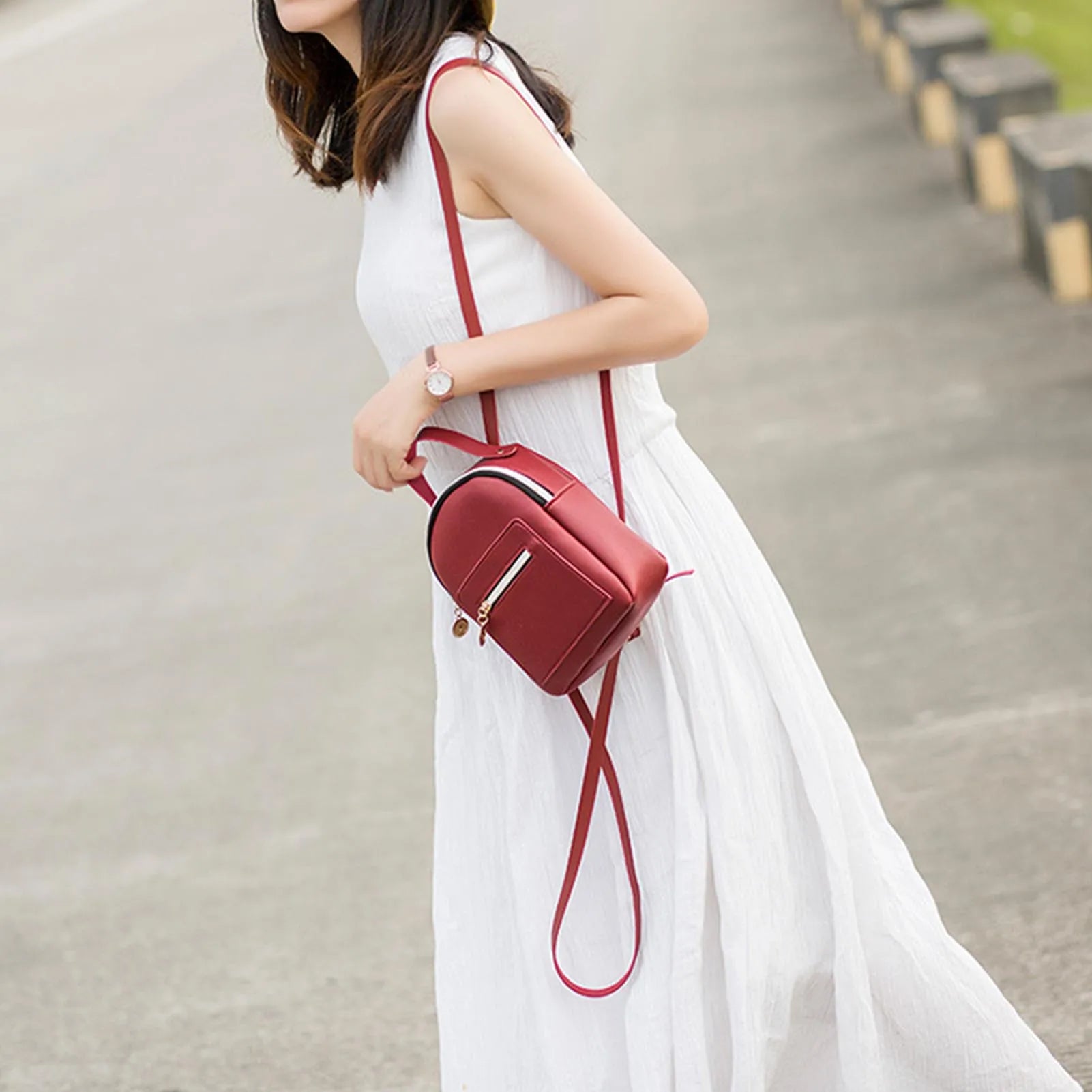 Mini PU Leather Backpack College Messenger Bag Convertible Shoulder Bag