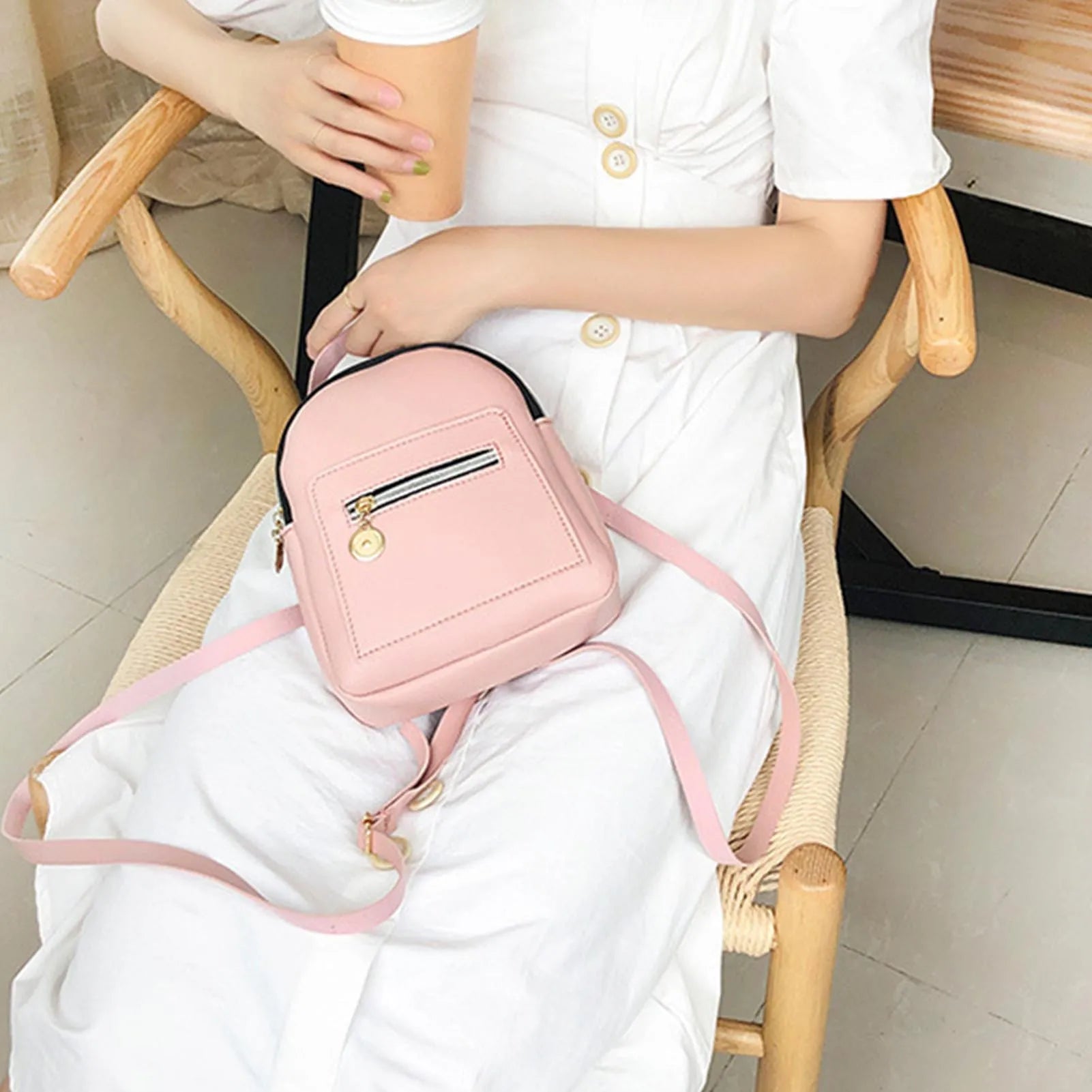Mini PU Leather Backpack College Messenger Bag Convertible Shoulder Bag