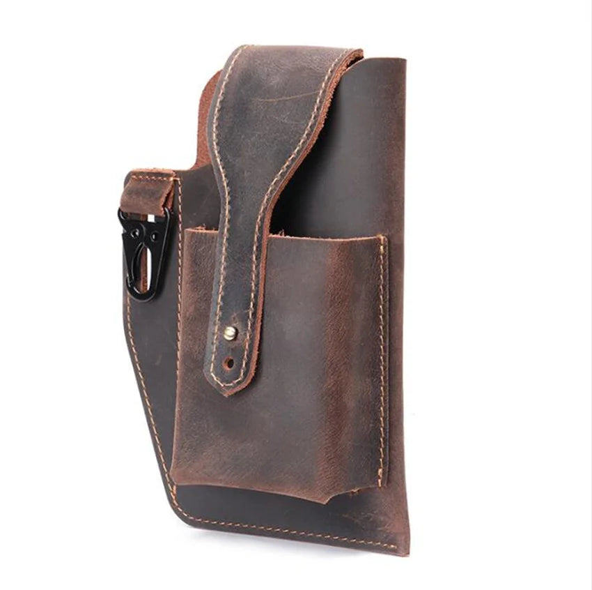 Men's Leather Waist Bag for Mobile Phone, Sports Tactics