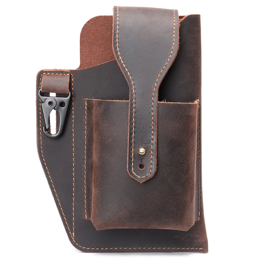 Men's Leather Waist Bag for Mobile Phone, Sports Tactics