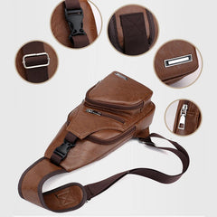 Men's Leather Chest Bag Messenger Shoulder Multi-Functional Crossbody Pouch