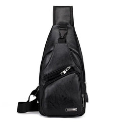 Men's Leather Chest Bag Messenger Shoulder Multi-Functional Crossbody Pouch