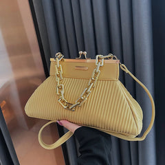 Leather Crossbody Messenger Bags Women Metal Hasp Pleated Shoulder Handbags