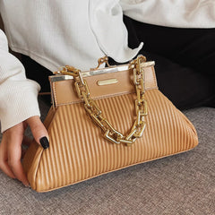 Leather Crossbody Messenger Bags Women Metal Hasp Pleated Shoulder Handbags