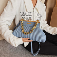 Leather Crossbody Messenger Bags Women Metal Hasp Pleated Shoulder Handbags