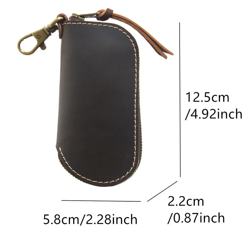 Leather Housekeeper Keychain Key Holder Zipper Ring Key Pouch