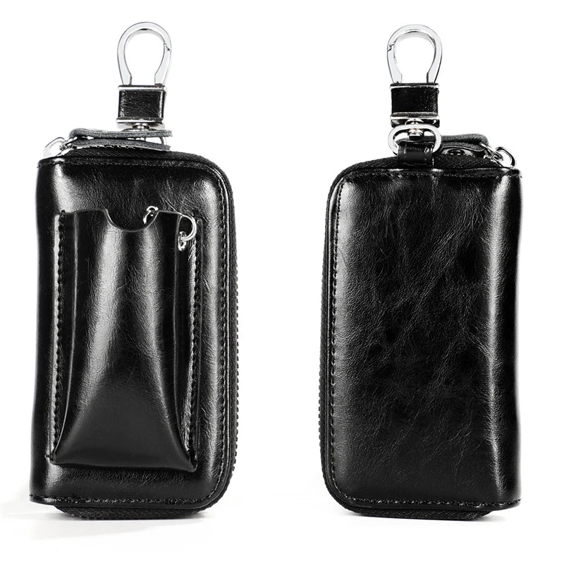 Leather Key Wallets Men Car Key Holders Cowhide Zipper Home Key Case
