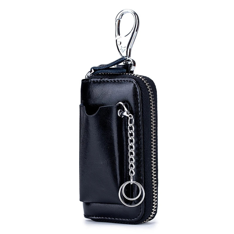 Leather Key Wallets Men Car Key Holders Cowhide Zipper Home Key Case