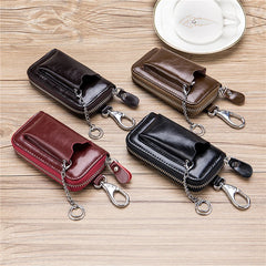 Leather Key Wallets Men Car Key Holders Cowhide Zipper Home Key Case