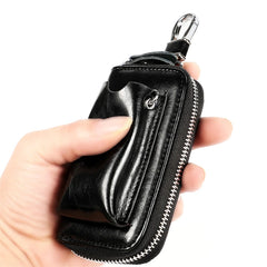 Leather Key Wallets Men Car Key Holders Cowhide Zipper Home Key Case