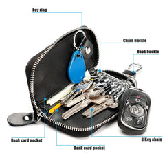 Leather Key Wallets Men Car Key Holders Cowhide Zipper Home Key Case