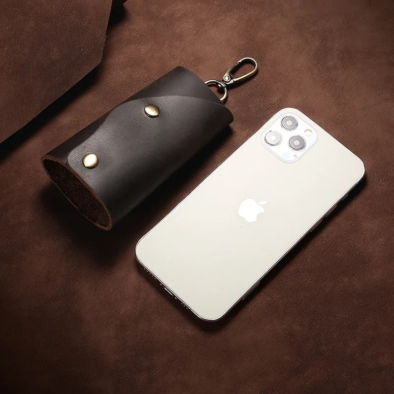 Leather Keychain Case Cowhide Car Keys Holder Clip Housekeepers Key Organizer