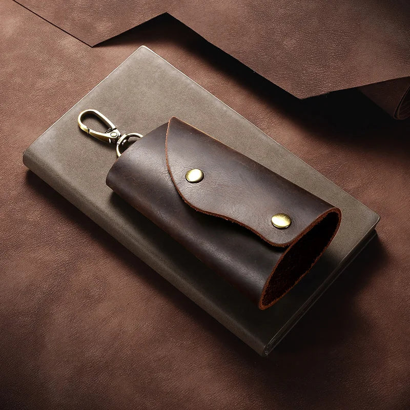 Leather Keychain Case Cowhide Car Keys Holder Clip Housekeepers Key Organizer