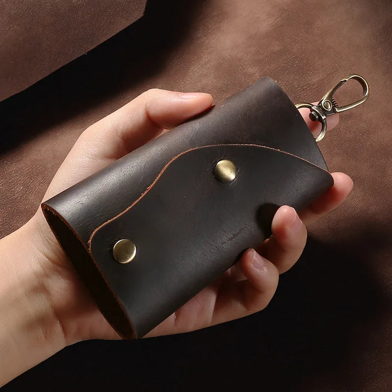 Leather Keychain Case Cowhide Car Keys Holder Clip Housekeepers Key Organizer