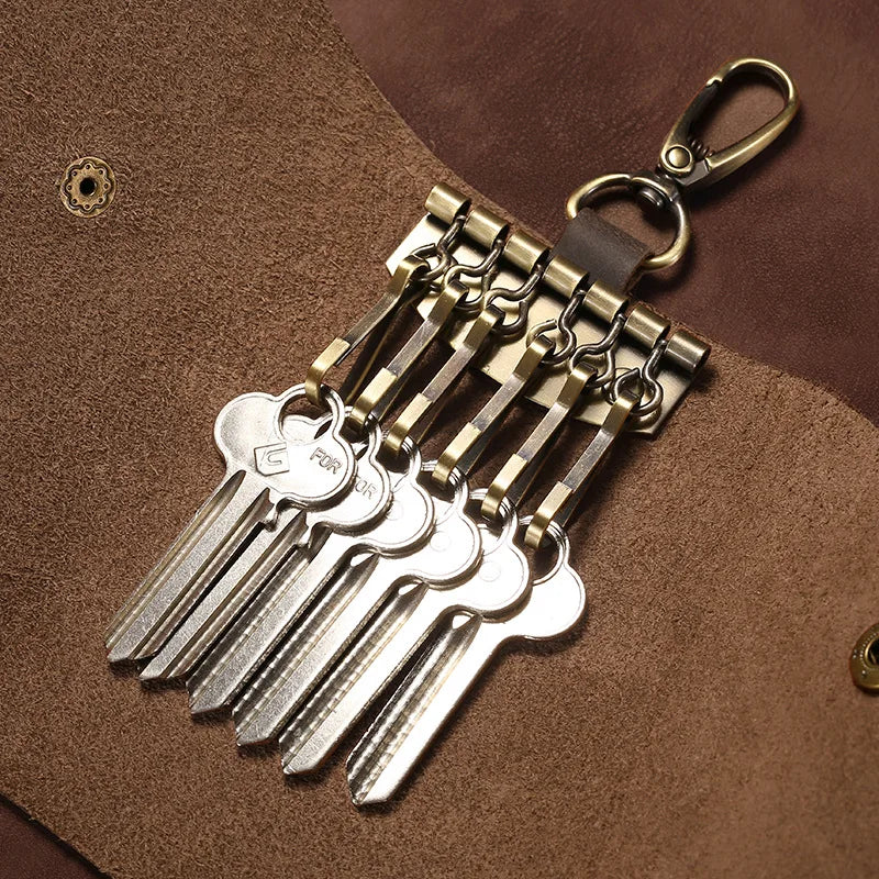 Leather Keychain Case Cowhide Car Keys Holder Clip Housekeepers Key Organizer