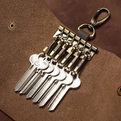 Leather Keychain Case Cowhide Car Keys Holder Clip Housekeepers Key Organizer