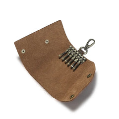 Leather Keychain Case Cowhide Car Keys Holder Clip Housekeepers Key Organizer