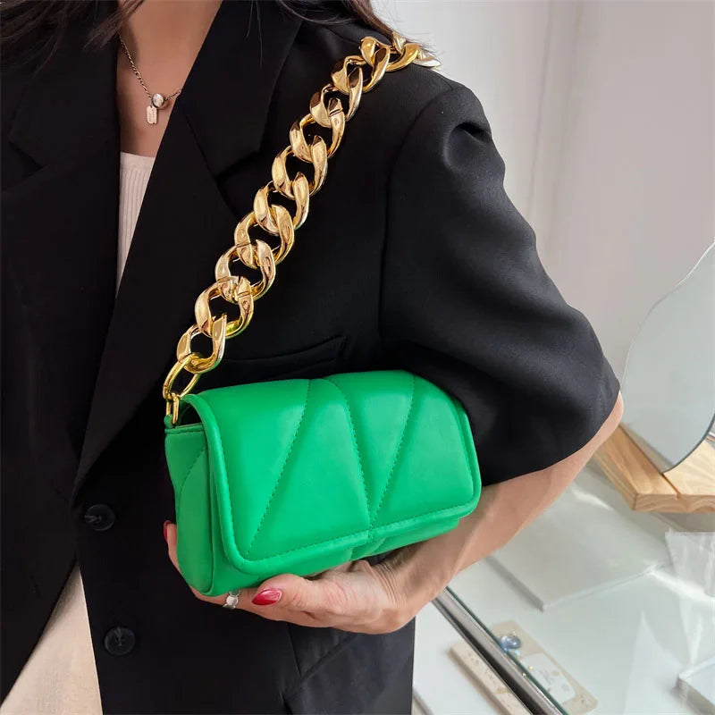 Vintage Leather Shoulder Bag Woman Chain Small Handbag