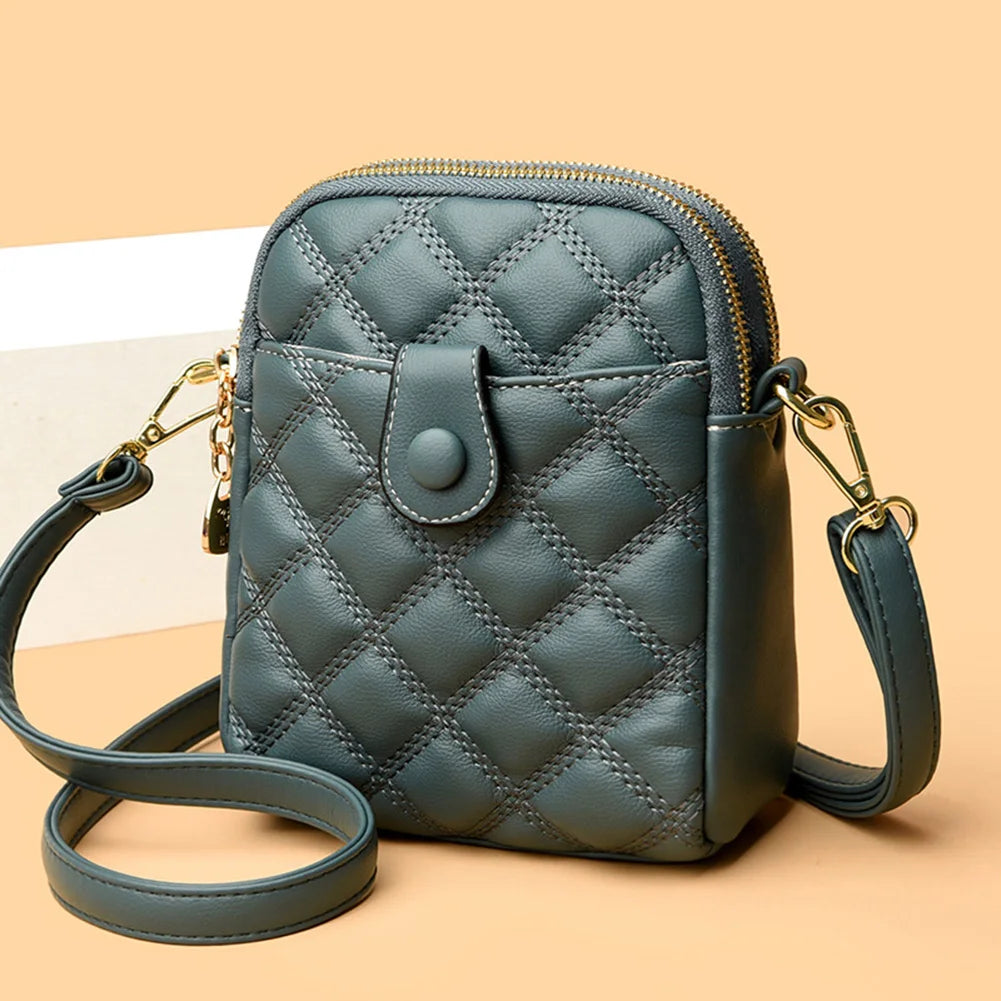 Quilted Leather Shoulder Bag Rhombus Casual Purse Phone Bag
