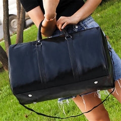 Large Leather Travel Duffle Bag Zipper Shoulder Handbag Men Fitness Luggage