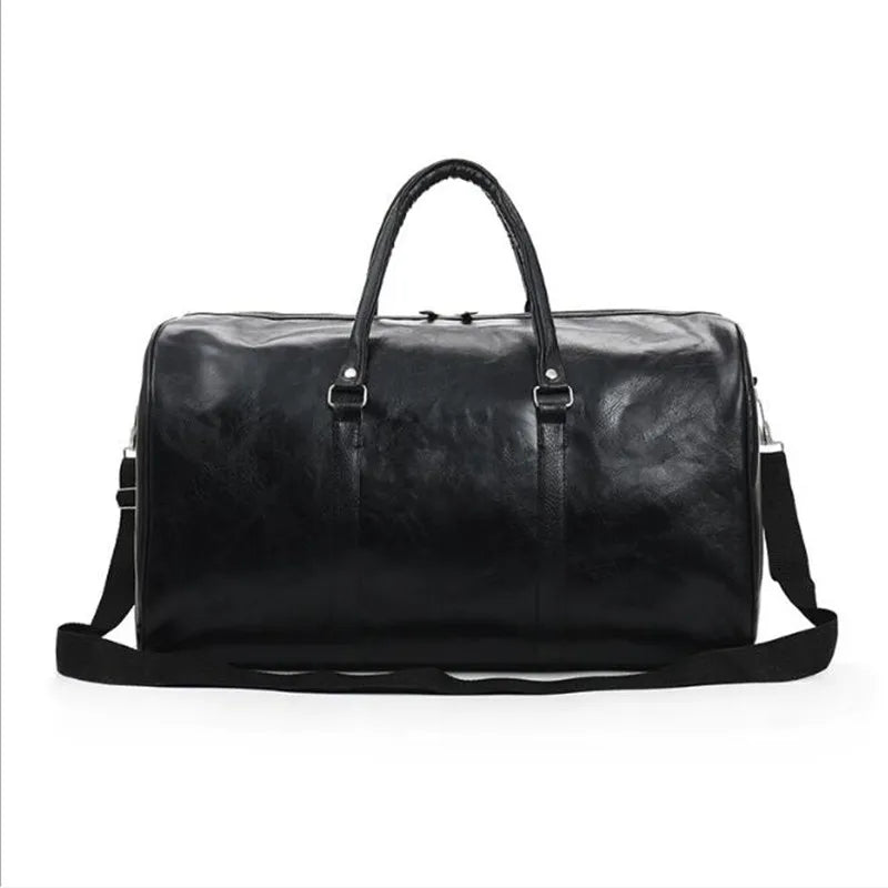 Large Leather Travel Duffle Bag Zipper Shoulder Handbag Men Fitness Luggage