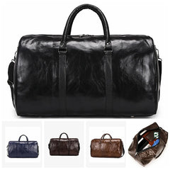 Large Leather Travel Duffle Bag Zipper Shoulder Handbag Men Fitness Luggage