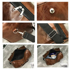 Large Leather Travel Duffle Bag Zipper Shoulder Handbag Men Fitness Luggage