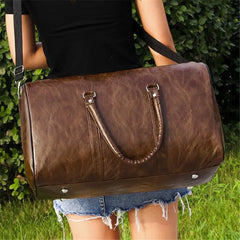 Large Leather Travel Duffle Bag Zipper Shoulder Handbag Men Fitness Luggage