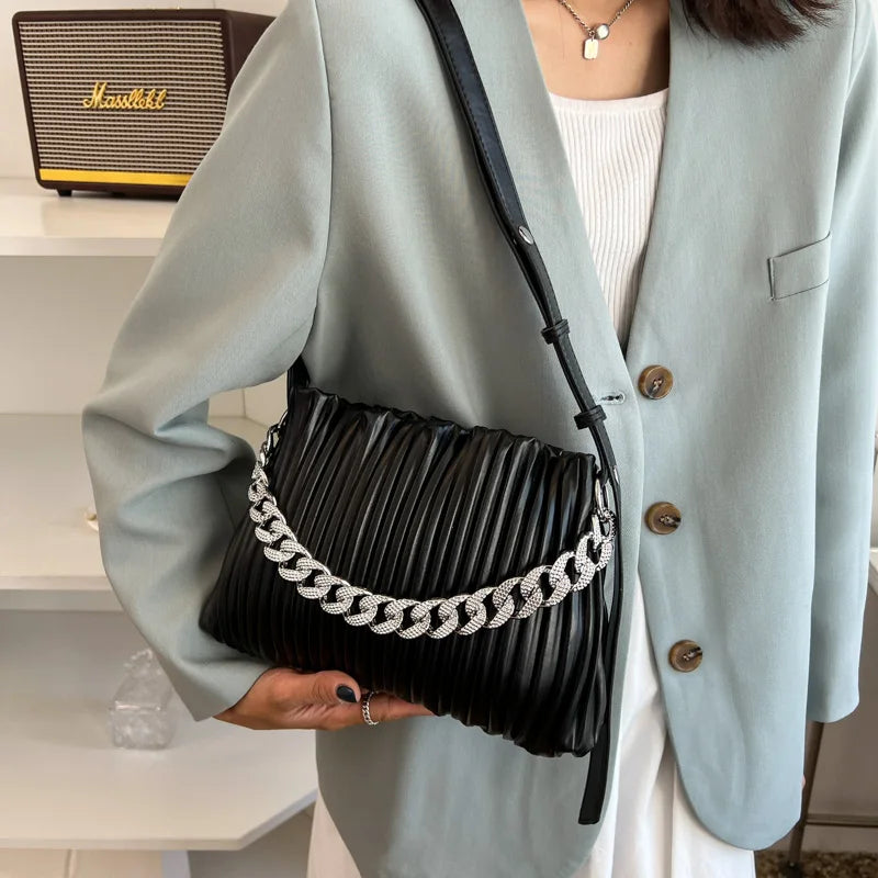 Vintage Leather Handbag Chain Crossbody Pouch Bag