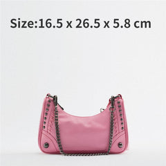 Leisure Hobo Chain Crossbody Bag Rivet Soft PU Leather Purses and Handbags