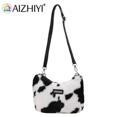 Leopard Plush Shoulder Bag Women Winter Messenger Chain Handbag