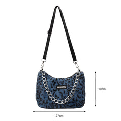Leopard Plush Shoulder Bag Women Winter Messenger Chain Handbag