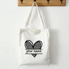 Leopard Heart Name Women Shoulder Tote Bag