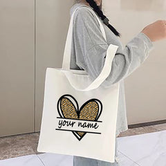 Leopard Heart Name Women Shoulder Tote Bag