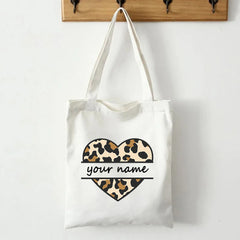 Leopard Heart Name Women Shoulder Tote Bag