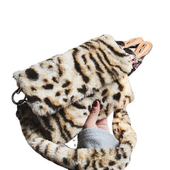 Leopard Pattern Plush Shoulder Bag Autumn Winter Women's Handbag